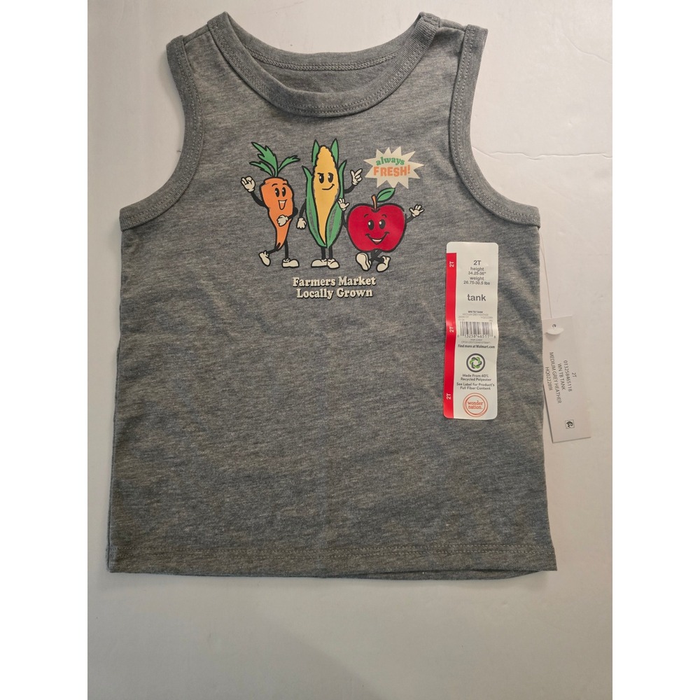 Wonder Nation Toddler Boys Farmers Market Graphic Tank Top Grey 2T NWT